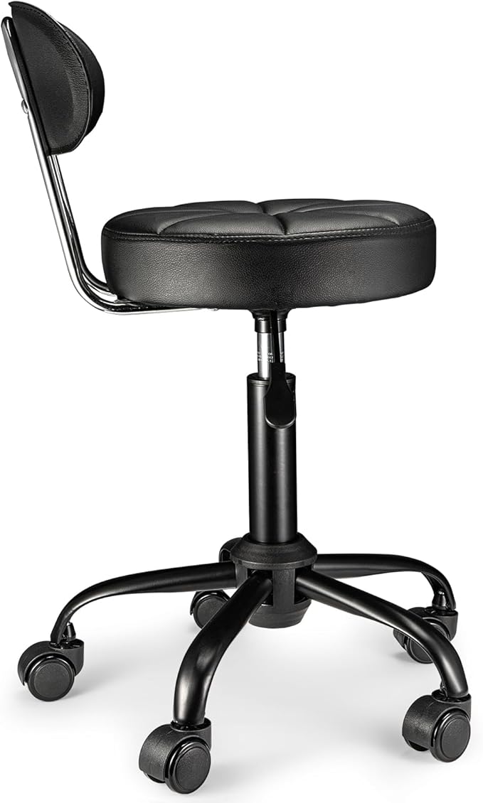 Swivel Rolling Stool with Wheels Height Adjustable Chair Rolling Drafting Chair Spa Stool Chair Backrest Black