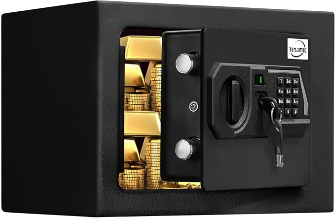 Tenamic Safe Box 0.23 Cubic Feet Electronic Digital Security Box, Keypad Lock Box Cabinet Safes, Solid Alloy Steel Office Hotel Home Safe, HB17 Black