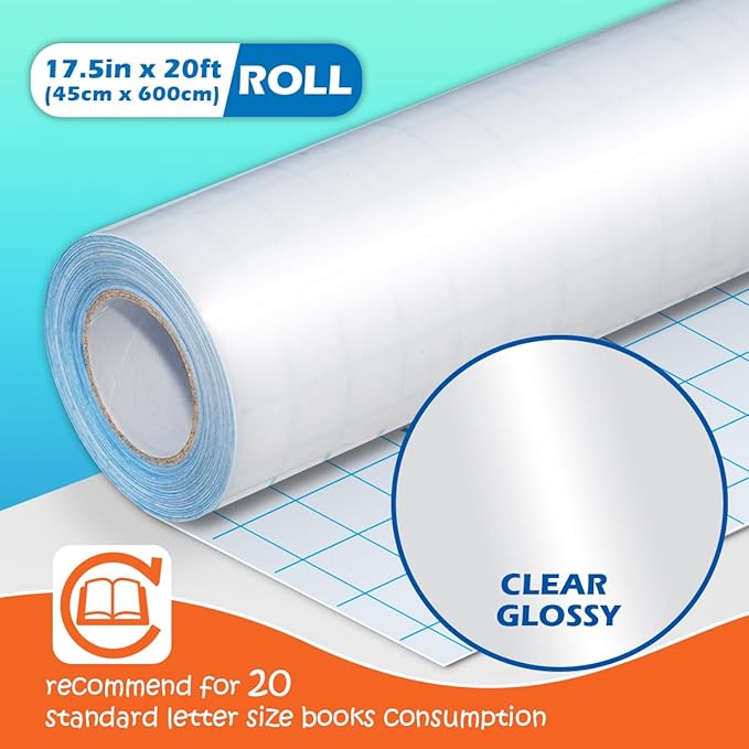 Olivo Clear Contact Paper Roll for Books Crafts 17.5 in x 20 ft Peel and Stick Adhesive Book Cover Plastic Protector