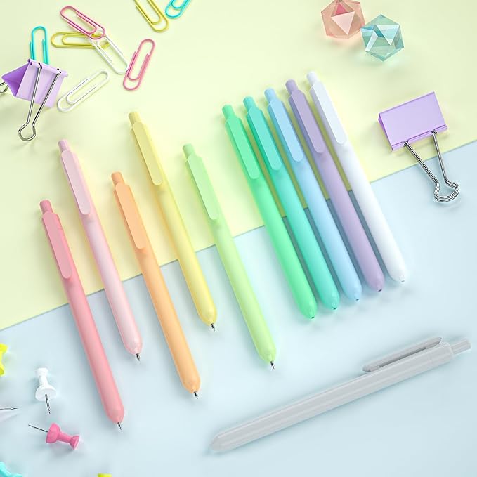Shuttle Art Retractable Pastel Gel Ink Pens, 11 Pack Black Ink Pens, Cute Pens 0.5mm Fine Point for Writing Journaling Taking Notes School Office Home