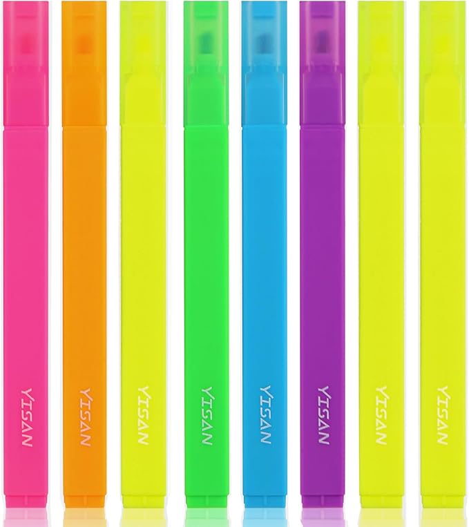 YISAN Highlighters Assorted Colors, no Bleed Pens,Soft Tip for Journal, Bright,70955