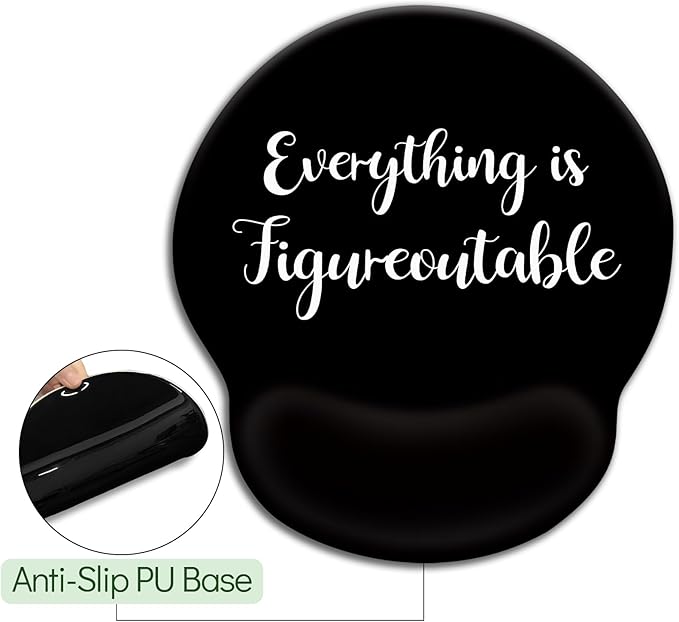 Black Ergonomic Mouse Pad with Wrist Rest, Gaming Mousepad Wrist Support with Non-Slip Pain Relief PU Base, Cute Computer Mouse Pads for Desk, Inspirational Office Desk Accessories Decor
