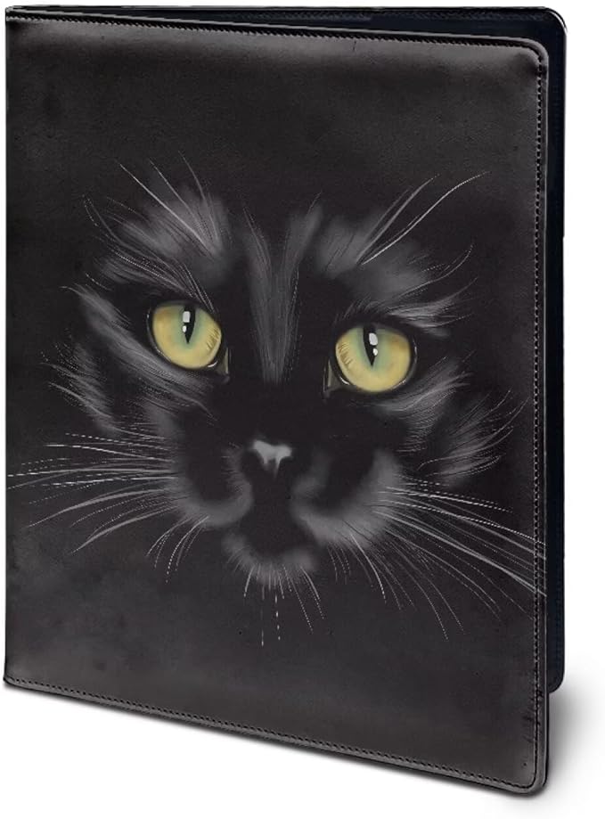 Black Cat Print Portfolio Folder Leather Padfolio with A4 Size Clipboard Clip for Business Resume Interview Document Sleeve Binder Folder for Men/Women