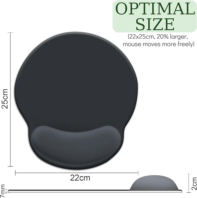 Black Mouse Pad Gel Wrist Support, Ergonomic Mouse Pad with Wrist Rest, Comfortable Computer Mouse Pads for Desk, Gaming Mousepad with Non-Slip Pain Relief PU Base, Office Desk Accessories