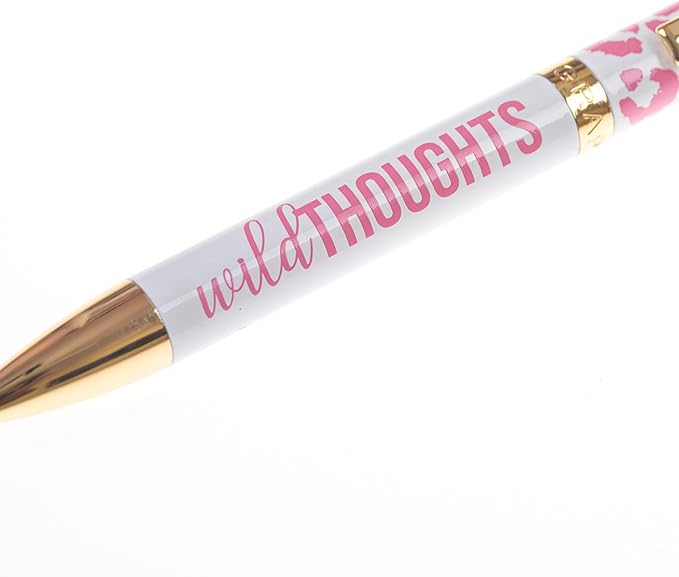 Graphique Fashion Pen, 5.5" Refillable Black Ink Ballpoint Pink Cheetah w/Wild Thoughts Quote & Matching Gift Box, Makes a Beautiful, Unique Gift