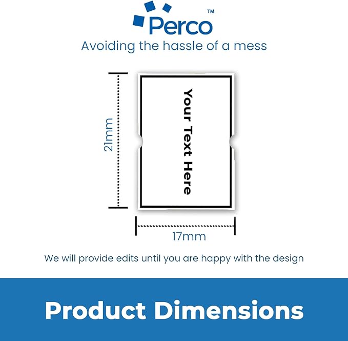Perco Custom Labels for Perco 2 Line Adhesives Labels - Choose Color, Font and Imprint - Case of 30 Sleeves