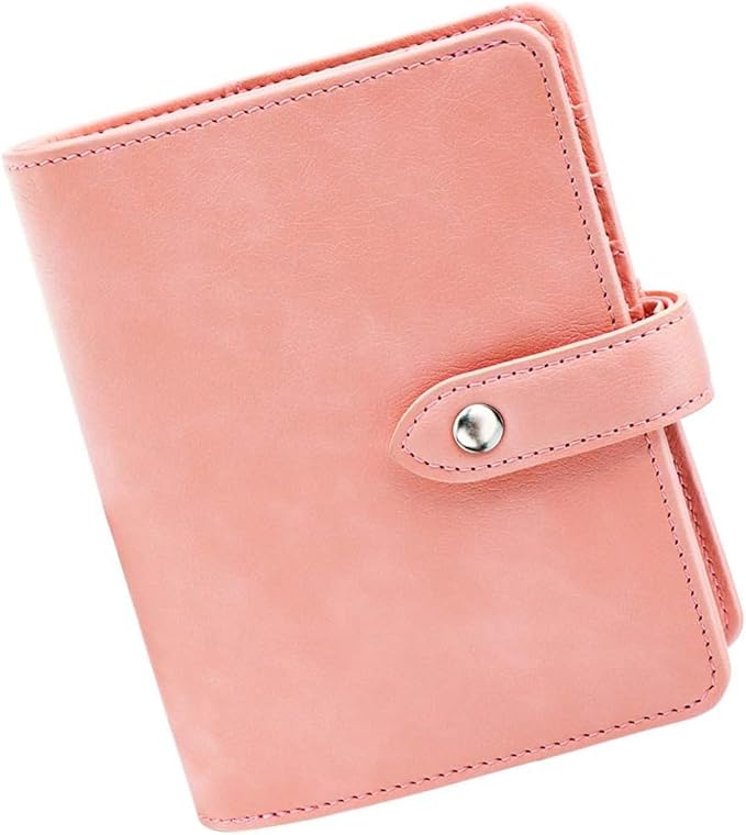 Mogoostry A7 Binder Cover Savings Binder Wallet Leather Binder Folder 6-Ring Refillable Notebook Binder Planner Cover Hardcover Budget Binder Organizer (Pink)