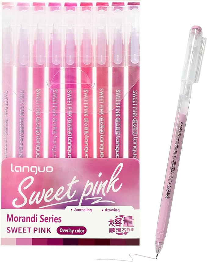 0.5mm Journal Colouring Pens, Assorted Rainbow Colors Pens Set of 9 for Adults Journal Coloring Calligraphy,Made for Everyday Writing, Journals,Drawing,Coloring Books (Sweetheart Pink)