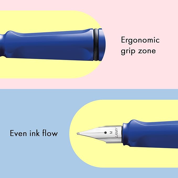 LAMY safari blue - Fountain Pen with ergonomic grip & polished steel nib in size M - ideal for any Writing & Calligraphy - including LAMY T 10 blue cartridge - Right-Handed