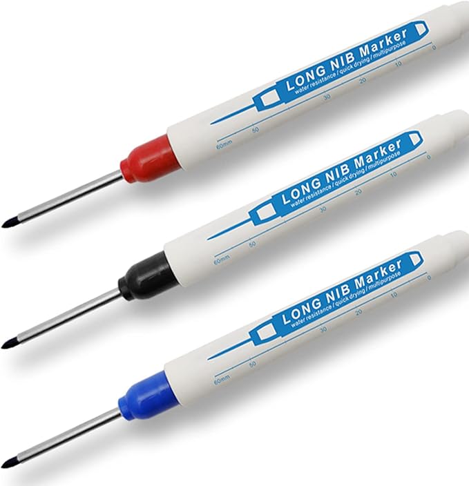 8pcs Waterproof Deep Reach Markers, Long Nose Marker in 2mm Felt Tip, 30mm Reach Permanent Markers and Marker Pens, Deep Hole Marker Carpenter Ink Marker for Carpenters Builders Construction.