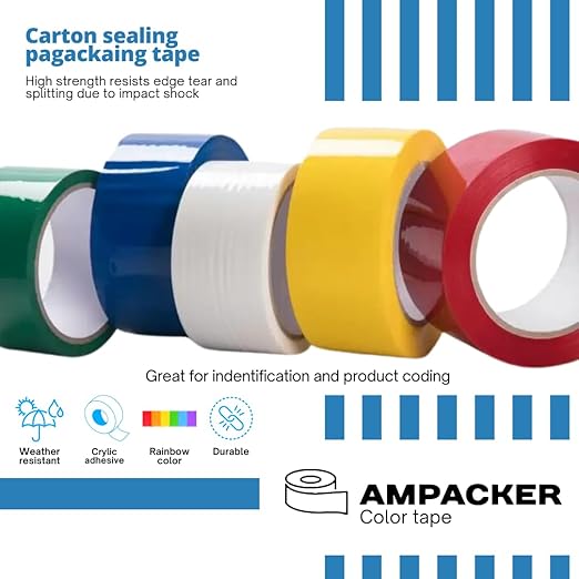 Heavy Duty Packaging Color Tape for Shipping,Packing and Moving 2" Wide x 2.0 Mil Thick -110 Yrd Roll -Acrylic Adhesive Tape for Box Sealing. (1 Roll, Yellow, 2" Wide x 110 yds).