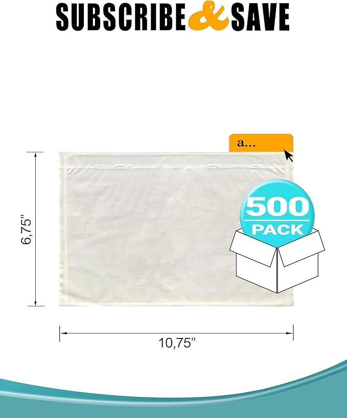 APQ Clear Top Loading Packing List Envelopes, 10.75 x 6.75 Inches. 500 Pack Packing Slip Envelope Pouches. Self-Seal Plastic Shipping Label Pouches Durable Packing List Mailing Envelopes for Documents