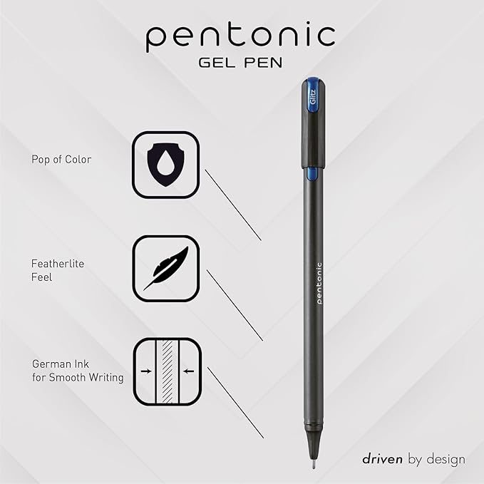 Pentonic Glitter Gel Pens, 10 Count, 10 Assorted Colors, 1.0 mm Medium Point, Smooth Writing For Journaling, Notetaking & Art Projects (1002365)