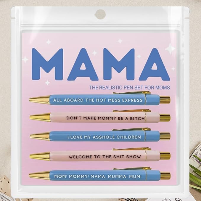 Funny pens,5-Count,Black Ink,Medium Nib 1.0mm,Funny Office Gifts for Coworkers,Personalized Pens Vibrant Funny Quotes Word Daily Pen (MAMA Pens)