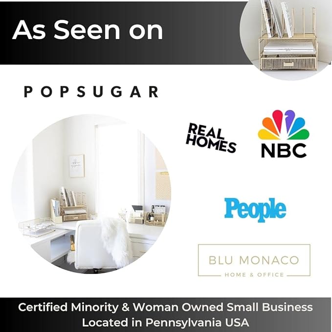 BLU MONACO Gold Desk Accessories and Workspace, Desktop Organizer - Cute File Organizer for Desk and Drawer Storage for Office Supplies, Paper, Device and Folders - File Holder