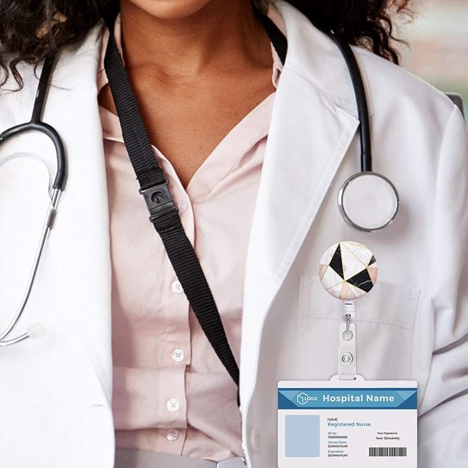 Retractable Badge Reel, Badge Holder with Alligator Clip, Cute Badge Clip on ID Name Card Holders for Nurse Doctor and Office (3Pack Geometric Marble)