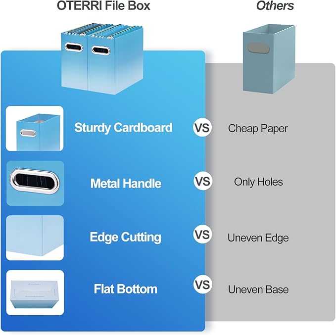 Oterri File Organizer, Small Storage Box, Cardboard File Folder Organizer, Collapsible File Box, Hanging File Organizer for Letter Size, Portable File Box, Only Box (Gradient Light blue,4 Packs)