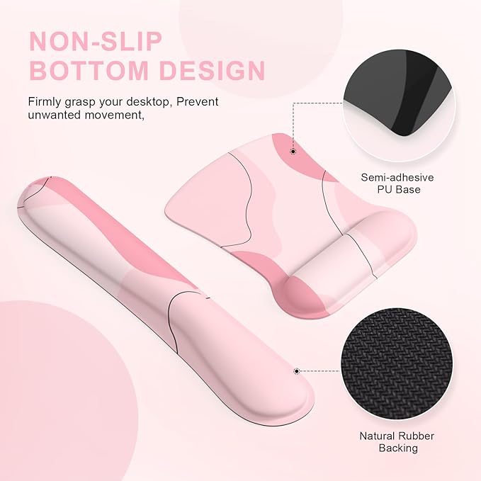 iCasso Mouse Pad with Wrist Rest, Keyboard Wrist Rest, Made of Memory Foam, Ergonomic Support, Easy Typing and Relieve Wrist Pain, Perfect for Gaming, Computer, Office, Laptop