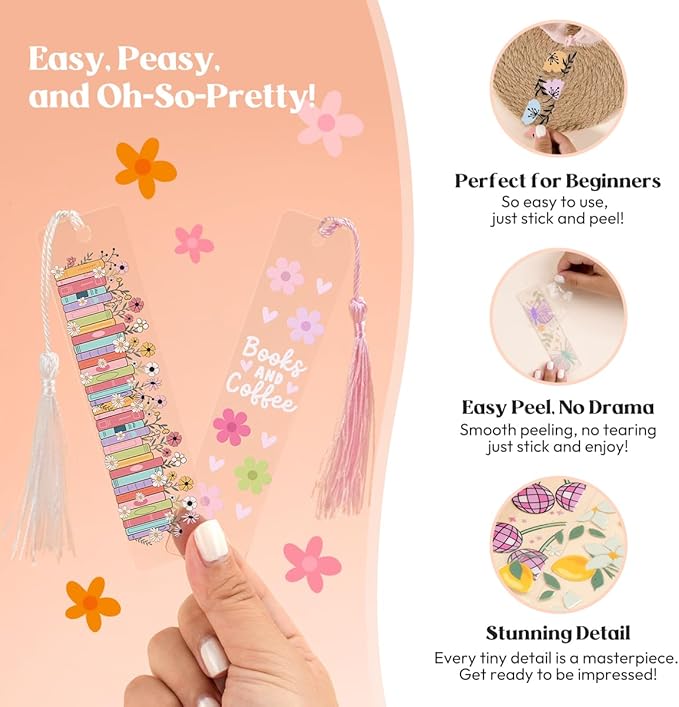 48PCS Bookmark Making Kit, 24 Acrylic Bookmark Blanks with 24Pcs Tassels, 24UV Stickers about Booklover Theme, DIY Blank Bookmarks Waterproof UV DTF Transfers Stickers for Clear Bookmarks DIY Projects