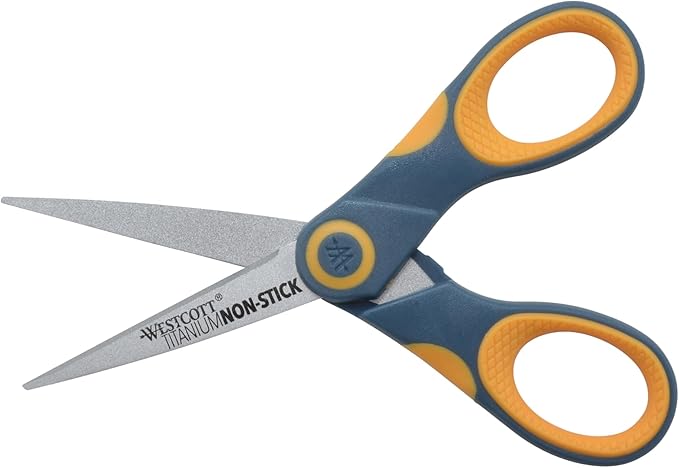 Westcott ‎14881 5-Inch Non-Stick Titanium Scissors For Office and Home, Yellow/Gray