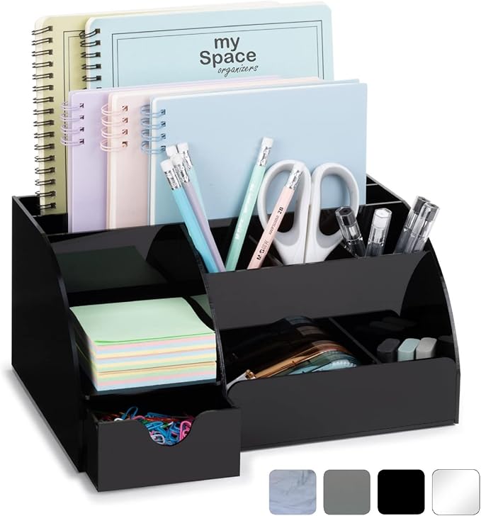Black Desk Organizer with 9 Compartments - Desktop Office Supplies and Desk Accessories Organizer