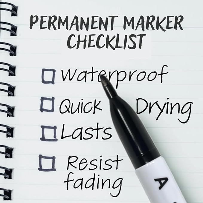 10 Pack Black Permanent Felt Waterproof Markers, Fine Point, Fade Resistant, Writes on Plastic, Metal, Glass, and Stone.…