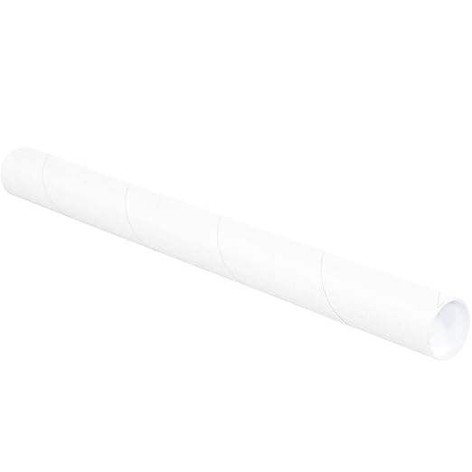 BOX USA BP2512W Mailing Tubes with Caps, 2-1/2" x 12", White (Pack of 34)