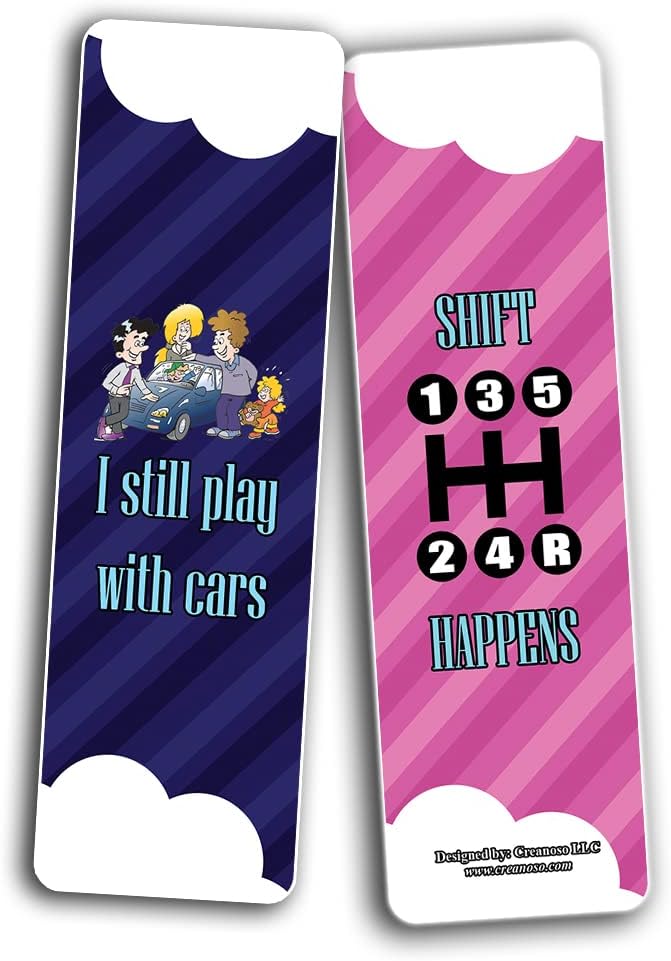 Creanoso A Car Lover Guy Uproarious Humor Bookmarks Sayings (10-Sets x 6 Cards) – Great Bulk Set Incentive Page Binders for Bookworm, Bibliophiles – Stocking Stuffers Gifts Rewards Token Ideas
