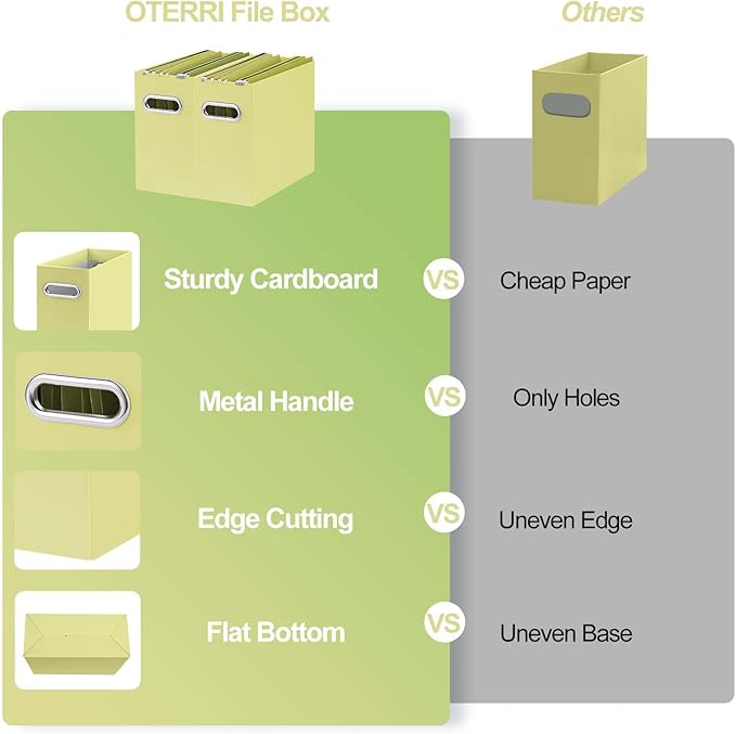 Oterri File Organizer, Small Storage Box, Cardboard File Folder Organizer, Collapsible File Box, Hanging File Organizer for Letter Size, Portable File Box, Only Box (Light Yellow,4 Packs)
