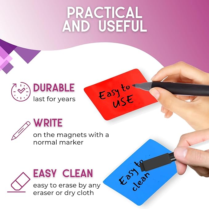Availey 40 Pieces (3 x 2") - Full Colored Magnetic Dry Erase Labels - Reusable Strips for Classroom Home Office Garage Refrigerator Blank Writable Erasable Cards Name Tags Students Locker Shelf