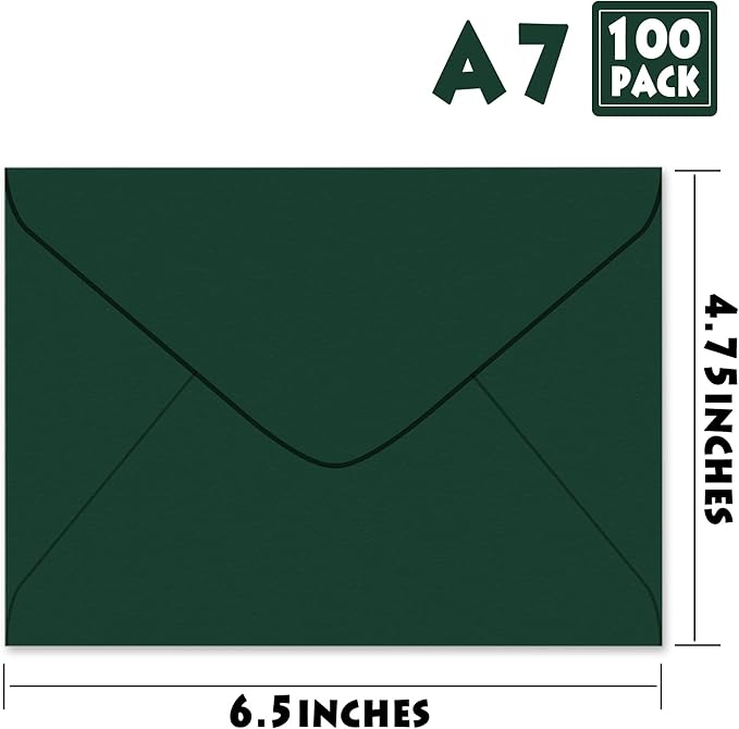 ASSTAONO-A7 Envelopes Green,100 Pack 5x7 Green Envelopes V Flap,Invitation Envelopes for 5x7 Cards,Photos,Wedding,Graduation,Birthday,Baby Shower,5.25 x 7.25 Inches