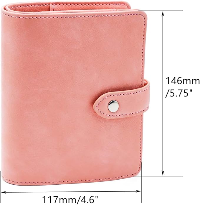 Mogoostry A7 Binder Cover Savings Binder Wallet Leather Binder Folder 6-Ring Refillable Notebook Binder Planner Cover Hardcover Budget Binder Organizer (Pink)