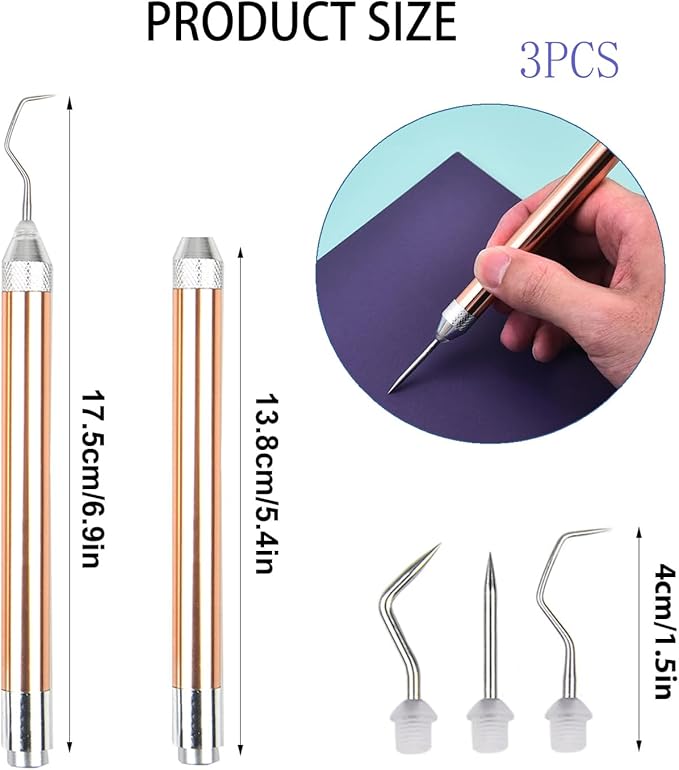 3PCS LED Weeding Tools for Vinyl with Light with Pin and Hook Lighted Pin Pen Weeding Tool for for Removing Iron on Tiny Vinyl Paper Silhouette Cutting Machines Supply (Rose Gold)