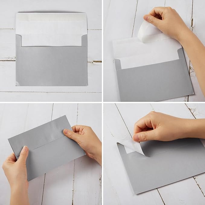 50 Pieces Metallic Color Self Seal Envelopes for Greeting Cards, Invitations, Postcards (Silver, 4x6)