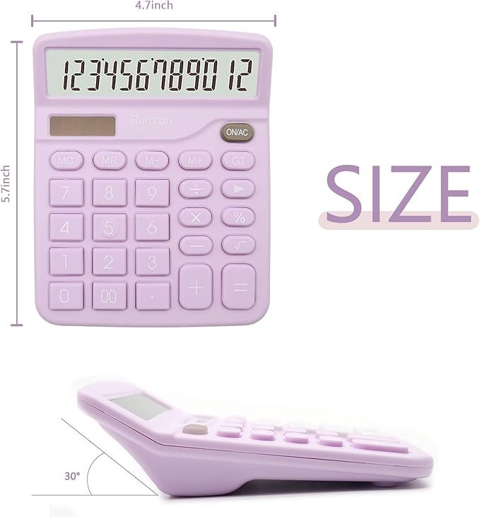 Purple Calculator, Basic Office Calculator, Desktop Calculator 12 Digit with Large LCD Display, Purple Office Supplies with Sensitive Button, Purple Desk Accessories, School Supplies……