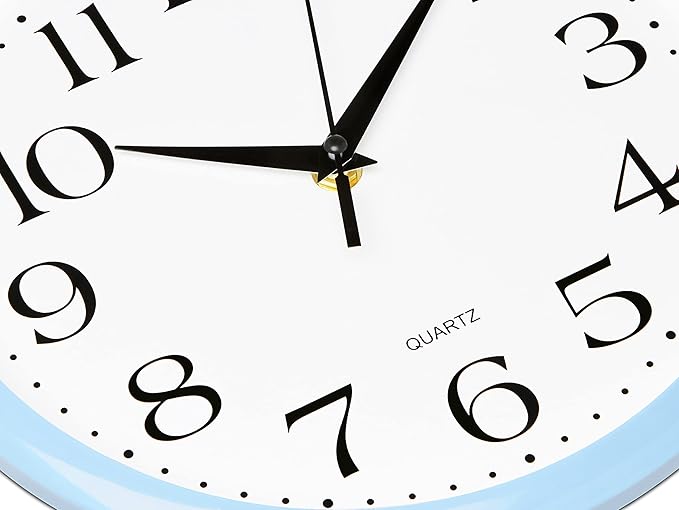 Bernhard Products Light Blue Wall Clock Silent Non Ticking - 10 Inch Quality Quartz Battery Operated Round Easy to Read Home/Kitchen/Office/Classroom/School Clock