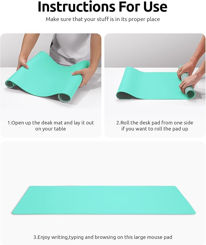YSAGi Leather Desk Protector, Office Mat, Large Mouse Mat, Non-Slip PU Leather Blotter, Laptop Desk, Waterproof Writing Pad for Office and Home (Calamine Blue, 23.6" x 13.8")