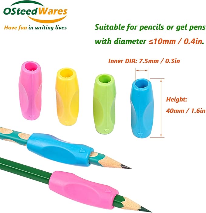 Ergonomic Pencil Grips Silicone 8 Pcs for Kids and Adults Handwriting, Gel Pen Grips with 3 Concaves, 1 Pack 4 Colors