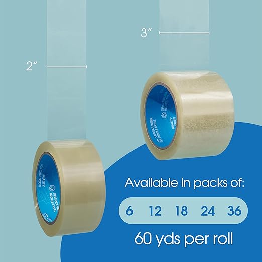 Spartan Industrial - 2" X 60 yd Clear Shipping Tape Rolls - 12 Rolls of Heavy Duty Box Tape for Moving, Packing, Shipping, Storage - 2.7 Mil
