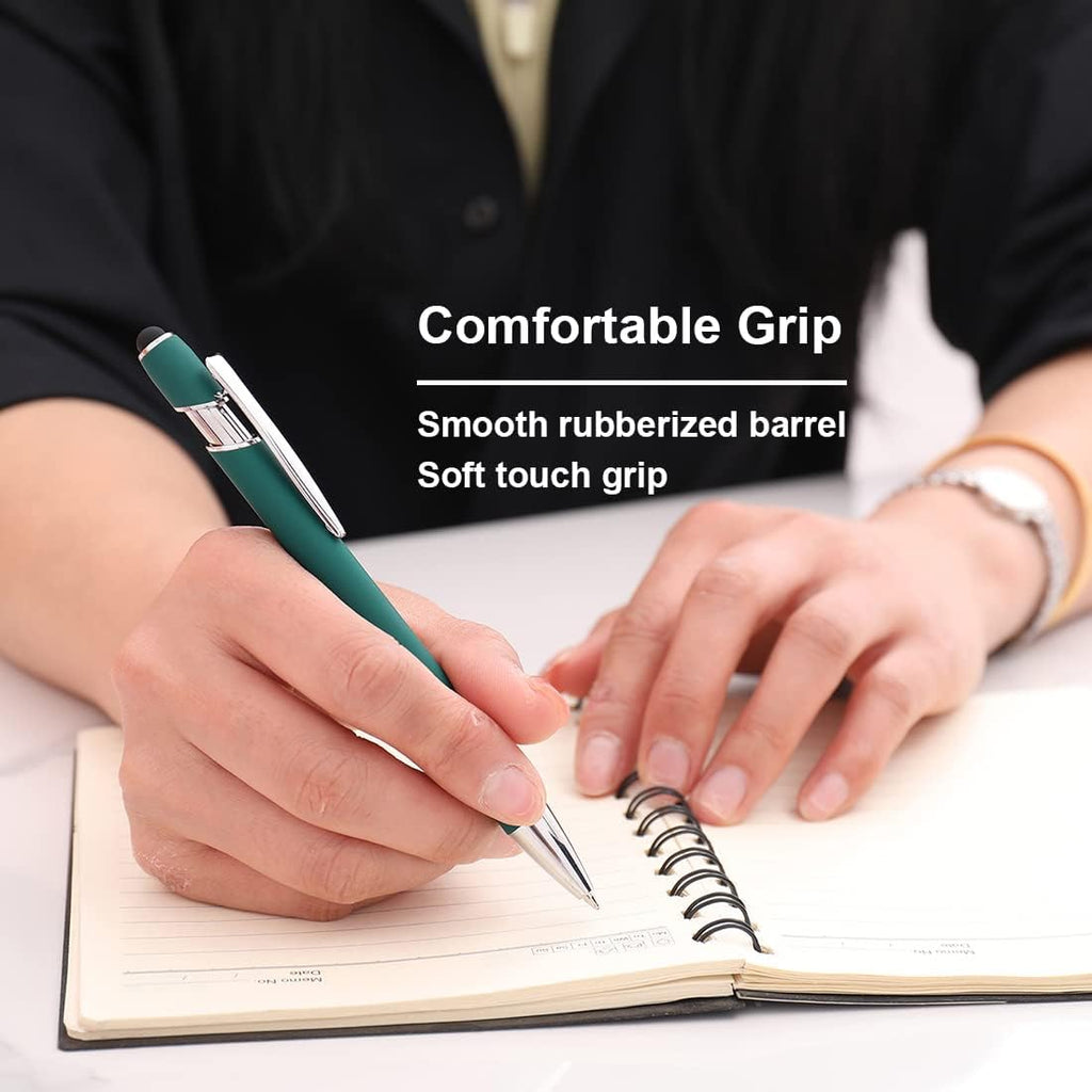 Ballpoint Pen with Stylus Tip, Soft Touch Click Metal Pen, 1.0mm Medium Point, Black Ink, 18 Count(6 Colors)