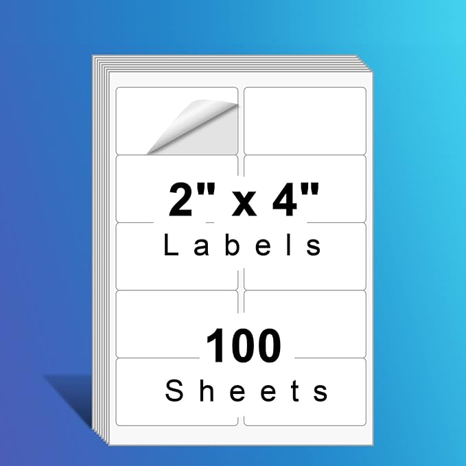 10up Shipping Address Labels 2 X 4 Label, Matte Stickers Paper Compatible with Laser & Ink Jet Printers, 100 Sheets-1000 Labels (5163/8163 /18163)