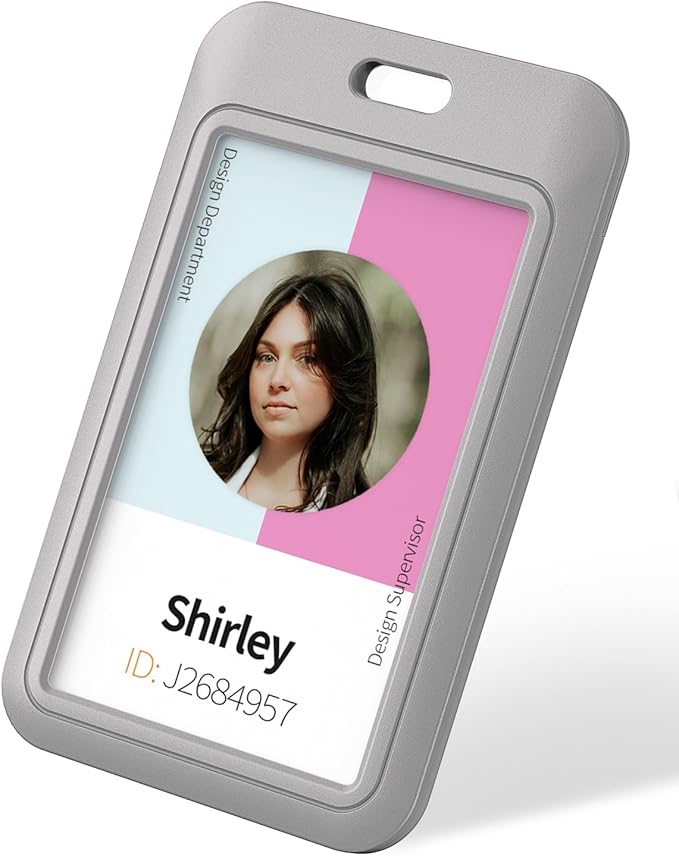 Uniclife 1 Pack Sliding ID Badge Holder Vertical Hard Plastic Case with Clear Window Grey Card Protector Pouch for Office School ID Credit Cards Proximity Key Cards Driver’s Licenses and Passes