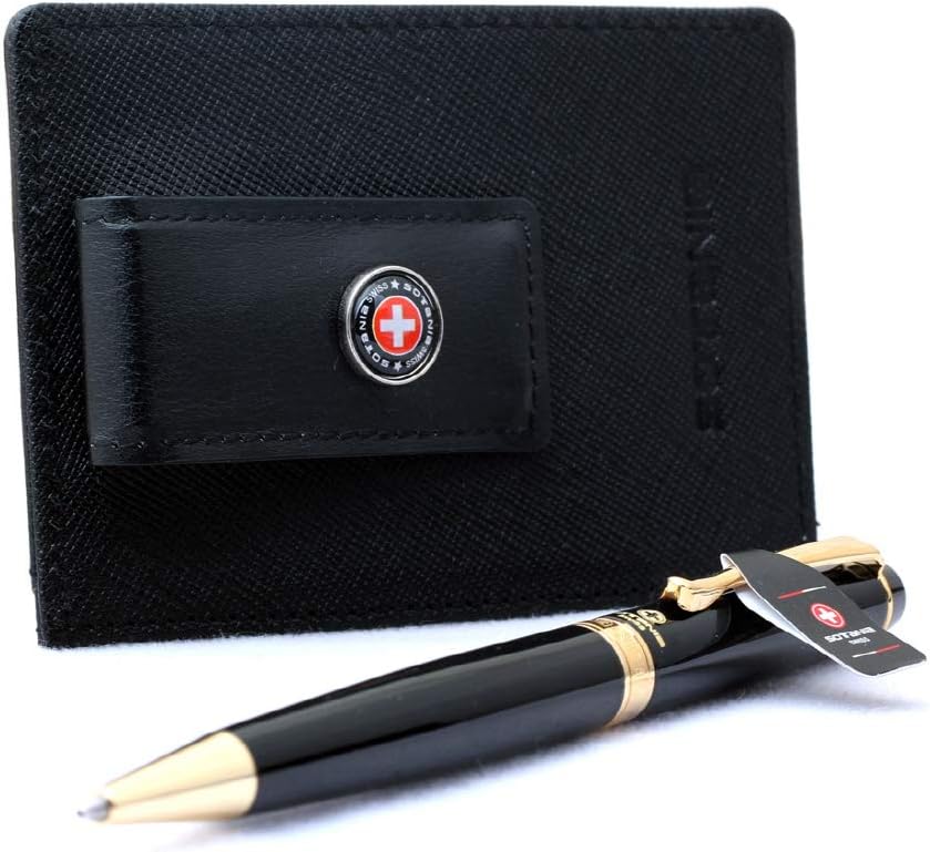 Swiss- Personalized Roller Ballpen, Ballpoint pen, Ball pen, Refillable Pen with Genuine Leather Pocket Money Clip Premium Gifts for men by womens