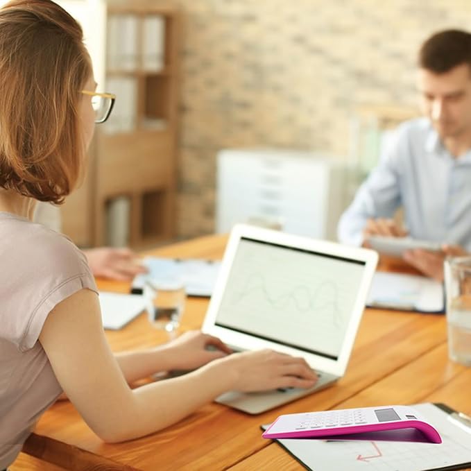 Hot Pink Calculator,UPIHO Hot Pink Office Supplies and Accessories, 10 Digits Solar Battery Basic Office Calculator, Desktop Calculator with Large LCD Display, Gifts for Coworkers