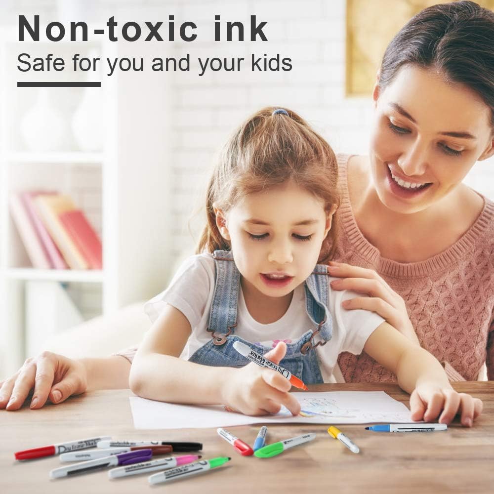 Volcanics Dry Erase Markers Low Odor Fine Whiteboard Markers Thin Box of 30, 10 Colors