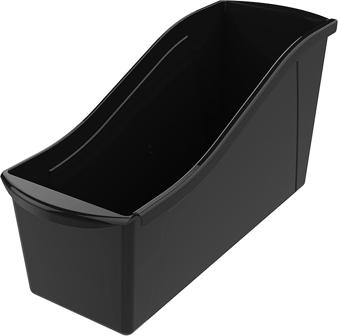 Storex Large Book Bin, Interlocking Plastic Organizer for Home, Office and Classroom, Black, (70109E06C) (Pack of 6)