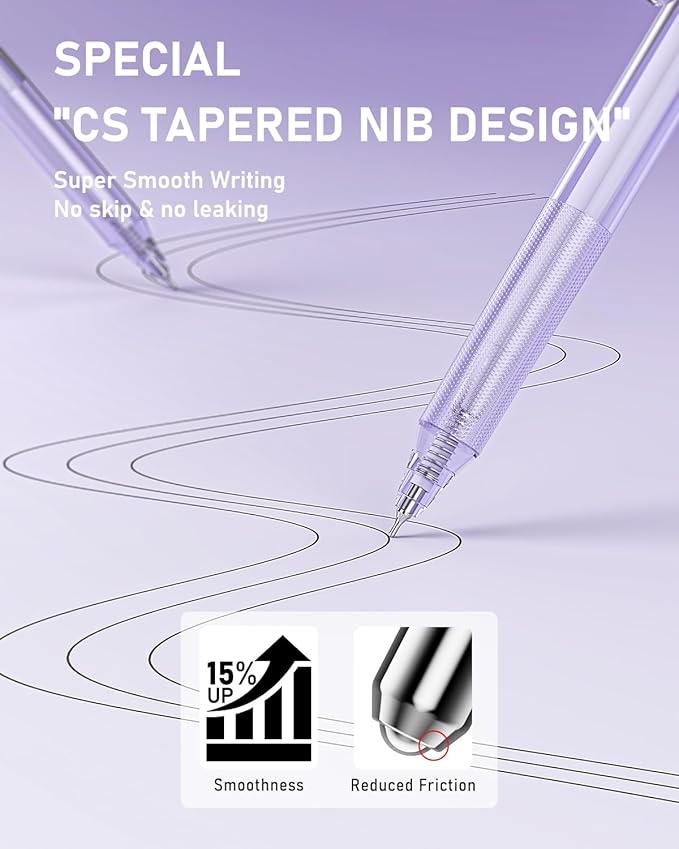 Four Candies 14Pack Pastel Gel Ink Pen Set,Cute Retractable 0.5mm Fine Point Pen,Note Taking Aesthetic Pens,12 Pack Black Ink Pens with 2Pcs Highlighter, Smooth Writing Pens for School, Office(Purple)