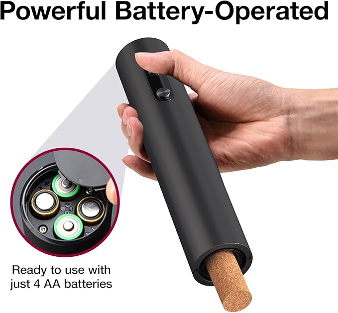 5-in-1 Electric Wine Opener Set with Wine Stopper, Wine Pourer, Foil Cutter, and Storage Base – Easily Remove Corks with the Push of a Button for Decanting and Preservation (Black VBGS)