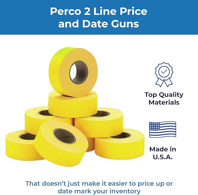 Perco 2 Line Yellow Labels - 80 Rolls, 10 Sleeves, 80,000 Blank Price and Date Gun Labels for Perco 2 Line Price and Date Guns - Made in USA