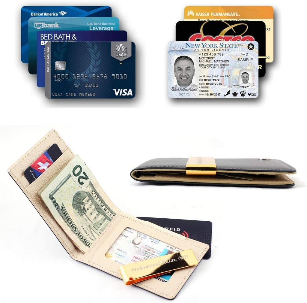 Free engraving - 24K Gold, Mens Leather Money Clips, Roller Ballpen, Ballpoint pen, Ball pen, Groomsmen Gift,Three Lines Each 20 Characters, Free Customization (BLACK)